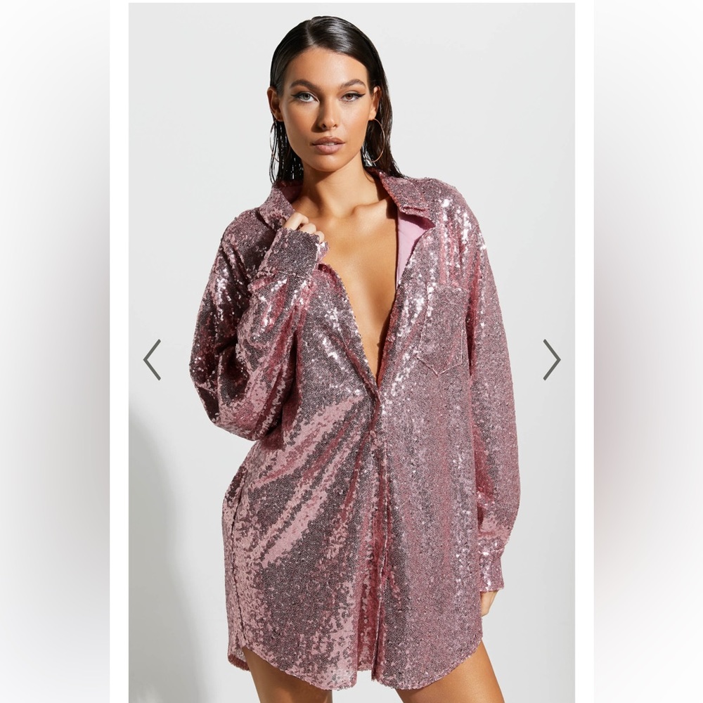 Showpo Brand Sequin Button Shirt Dress. Lilac. Size 8. New with Tags.